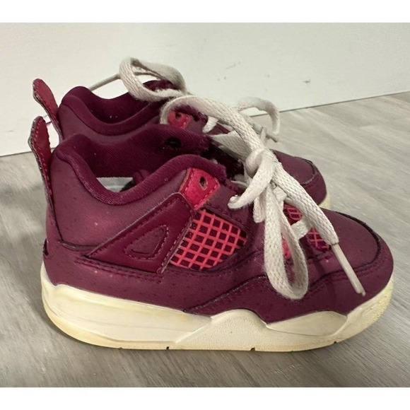 Kids Jordan 4 Retro Toddler Burgundy White Leather Sneakers Size 7C - Picture 3 of 8
